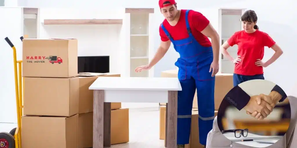 Cheap vs. Professional Removalists in Melbourne: Costs, Reviews & Top Picks (2025 Guide) 3 Moving team of Harry the Mover arranging furniture in a client's new home, demonstrating professional moving services.
